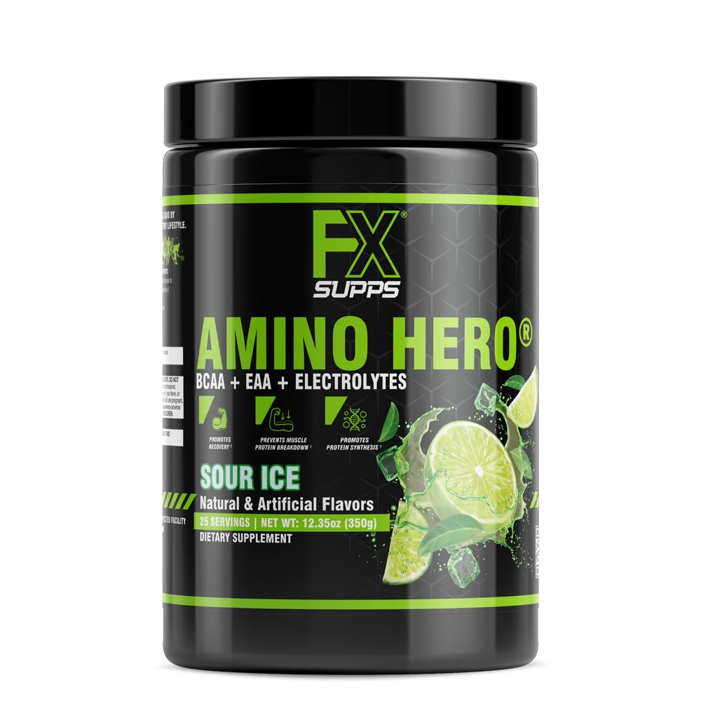 FXSUPPS Amino Hero Sour Ice Flavor (25 Servierungen) | Post-Workout Erholungsgetränk für Männer und Frauen | Energy Powder Mix mit BCAA, EAA und Elektrolyten | Fördert Ausdauer und gesunde Muskeln - 1 Pack