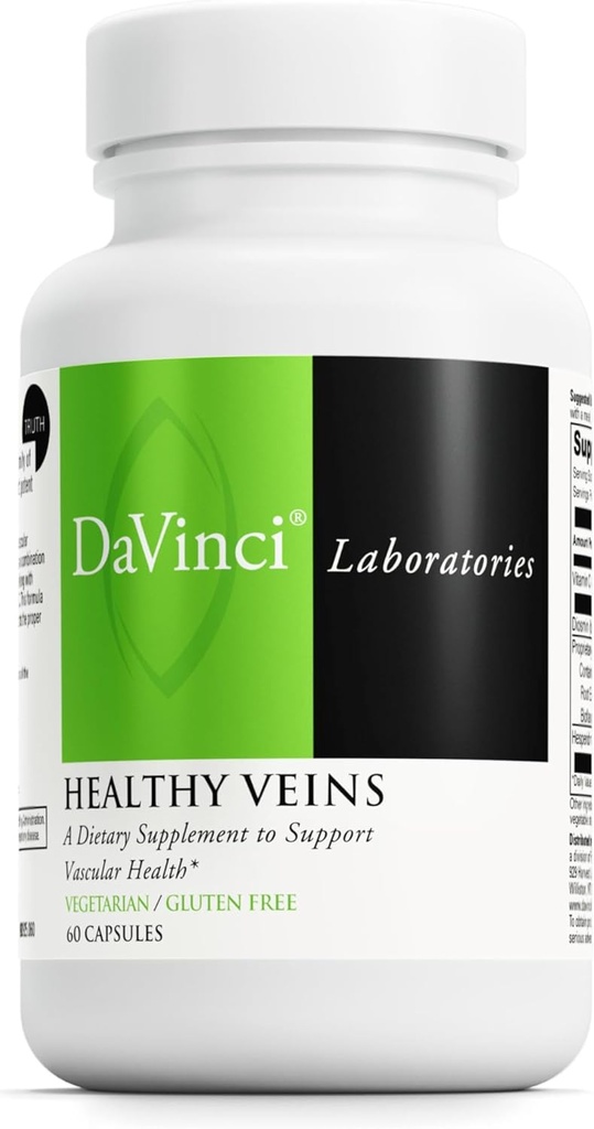 DAVINCI Labs Gesunde Venen - Nahrungsergänzungsmittel zur Unterstützung der vaskulären Gesundheit und der ordnungsgemäßen Struktur der Leg Veins* - mit Vitamin C, Diosmin und mehr - Glutenfrei - 60 Gemüsekapseln