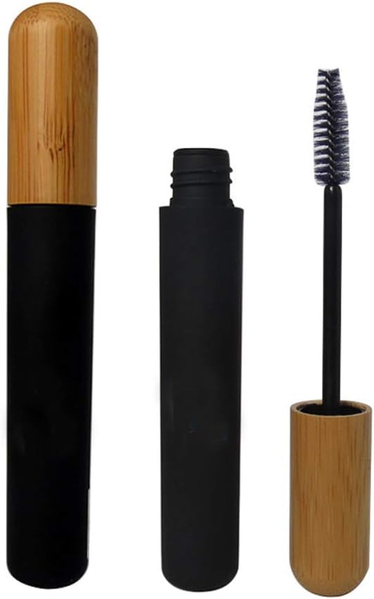 mollensiuer 2Pcs 6ml Nachfüllbare leere Mascara Tube Bottles Vials Black Reusable Eyelash Cream Container Bottle mit Wimpern Wand und Bambus Cap für DIY Mascara, Reise