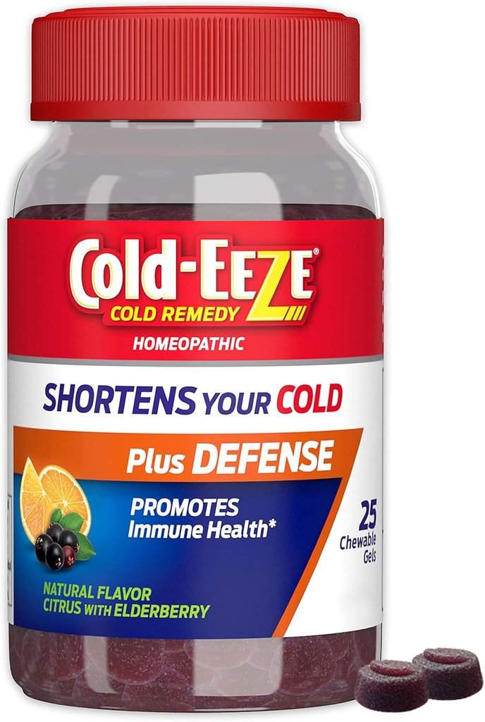 Cold-EEZE Plus Défense Citrus naturel et gels de sarcelle à base de zinc, remède homéopathique à froid, raccourcit les symptômes du rhume, favorise la santé immunitaire avec Sambucus Nigra, Echinacea & Rose Hips, 25 Ct