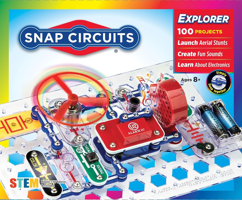 Circuits de snap Jr. SC-100 Kit d'exploration électronique, plus de 100 projets, manuel de projet en couleur complète, 28 pièces, jouet éducatif STEM pour enfants 8 +
