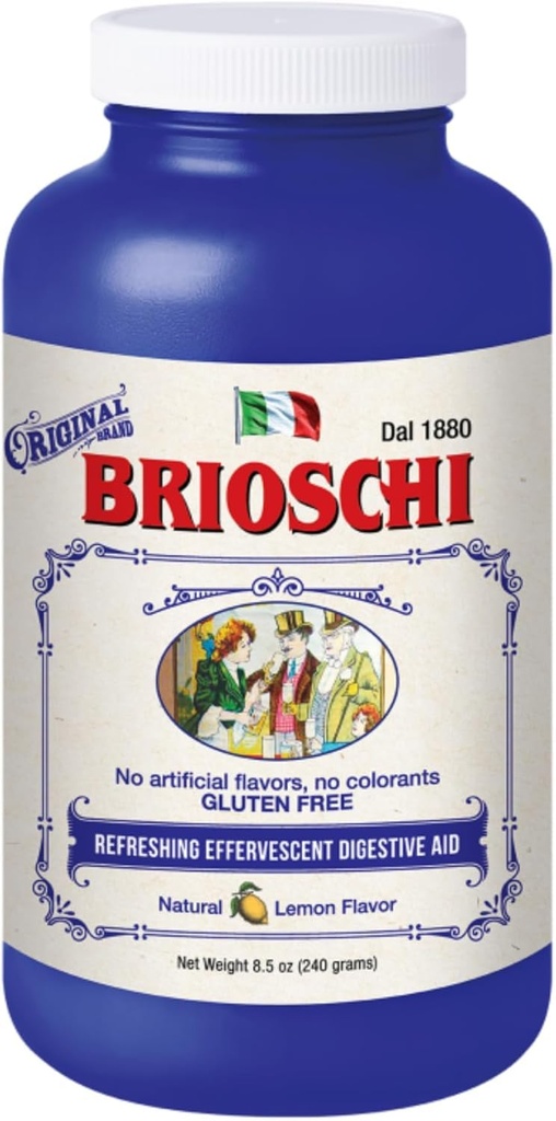 Brioschi Italian Lemon Flavored Effervescent Heartburn, Upset Stomach, Acid Indigestion, 8.5 oz bottle