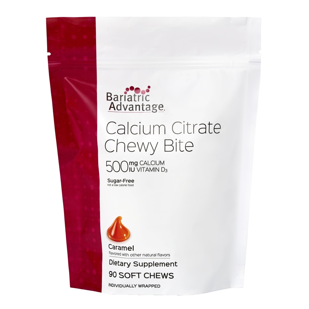 Bariatric Advantage Kalzium Zitruszähne 500 mg - Hochabsorbierbar & Digestible - Vitamin D3 - leicht Kaubare Kalziumergänzung - Caramel Flavor - 90 Count