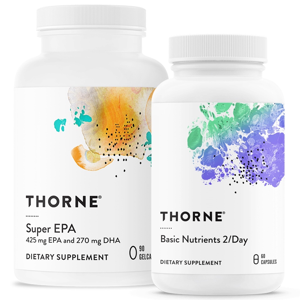 THORNE - Trousse d'essentiels de bien-être - Omega-3 et multivitamine Combo - Super EPA et nutriments de base 2/jour - 30 portions