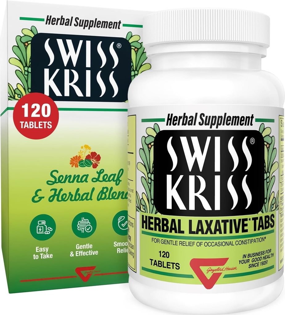 Swiss Kriss Herbal Laxative Tablets, Gentle & Natural Laxatives for Constipation Relief für Erwachsene & Kinder im Alter 6, Werke in 6-12 Stunden, Senna Laxative, 120 Tabletten insgesamt
