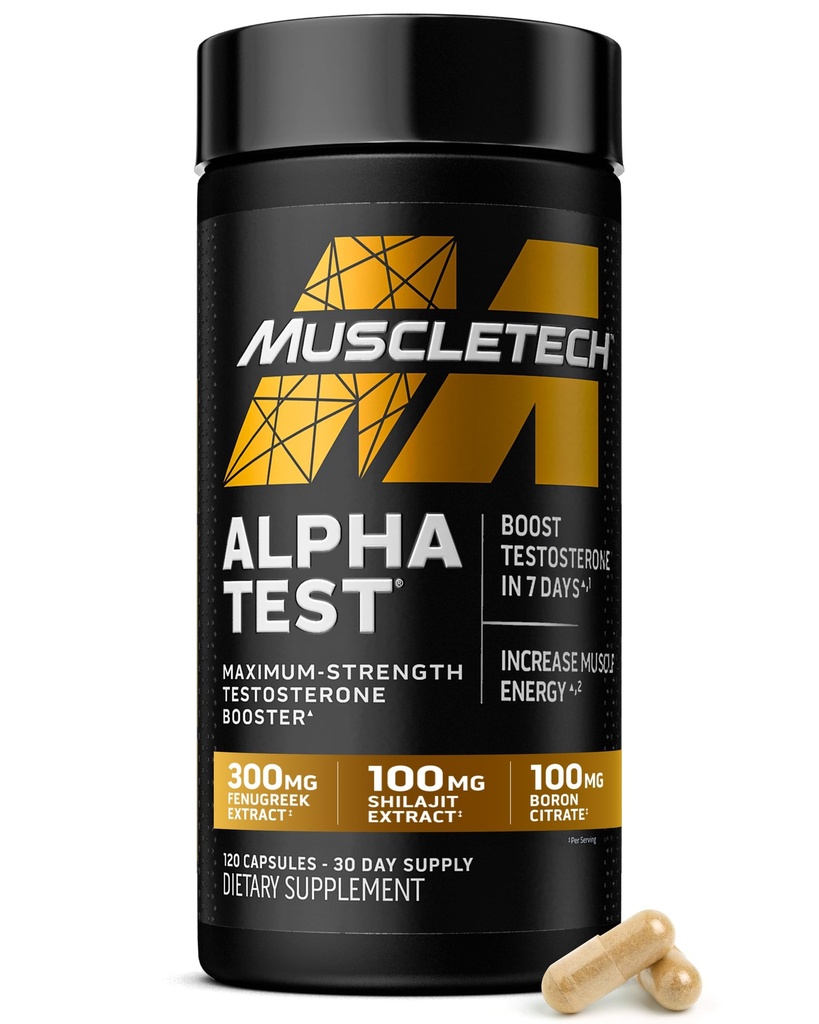 MuscleTech Testosteron Booster für Männer, AlphaTest - T-Boost Mens Supplement mit Tribulus Terrestris & Boron - Tägliche männliche Gym Workout Ergänzungen für Muskelwachstum, Stamina & Energie - 120 Pillen