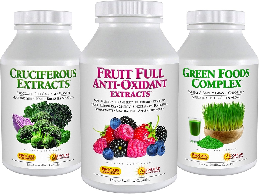 ANDREW MOINSMAN 3 Product Healthy Foods Bundle - 60 Comptez chacun des extraits crucifères, des extraits antioxydants complets de fruits et du complexe des aliments verts. Fournit des bienfaits nutritionnels de plus de 20 aliments sains.