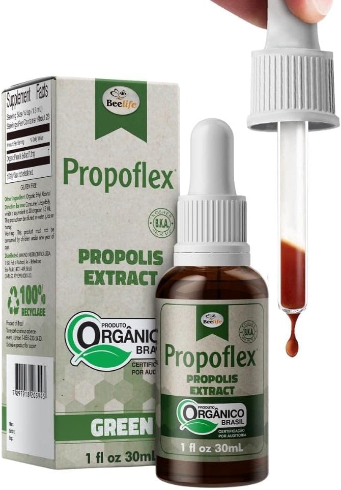 Beelife Propoflex Organic Green Propolis Extract - High Artepillin-C Levels, Antioxidant-Rich Ergänzung für Gesamt-Wellness - Natürliche & Kosher-Friendly Nahrungsergänzung - Made in Brazil, 1 Fl. Oz.
