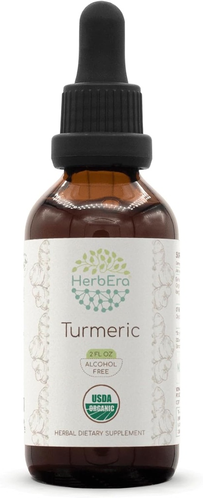 HerbEra Turmeric B60 USDA Organic Tincture | Alkoholfreier Extrakt, hochkarätige Kräutertropfen | Certified Organic Turmeric (Curcuma Longa) Getrocknete Wurzel (2 oz)