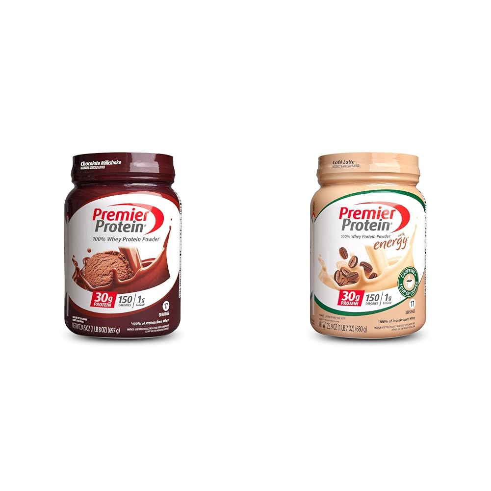 Premier Protein Powder, Chocolate Milkshake & Cafe Latte, 30g Protein, 1g Sugar, 100% Whey, Keto Friendly, Gluten Free, 17 Servings, 23.9 Ounce (2 Pack)