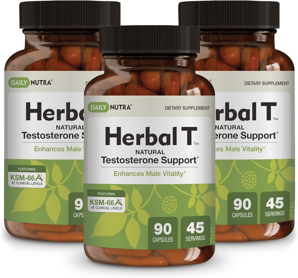 DailyNutra Herbal T Men’s Health Formula Supplement for Endurance, Vitality, & Healthy Aging - mit KSM-66 Ashwagandha, Tongkat Ali, Tribulus, Eleuthero, & Horny Goat Weed (3-Pack)