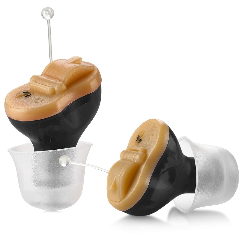 Premium Digital Hearing Aid Amplifier - Invisible in Canal (CIC) in-Ear Mini Sound Enhancer Set, Near-Invisible, Noise Cancelling, Personal Sound Hearing Amplifier - Schwarz, Paar Rechts & Links Ohr