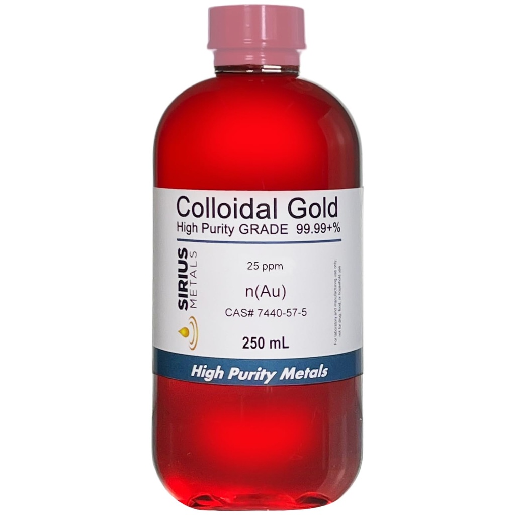Vrai Or colloïdal – 25 ppm - 99,99+% Pureté - 250 mL (8,45 Fl Oz) en bouteille en plastique sans BPA - Fabriqué aux États-Unis