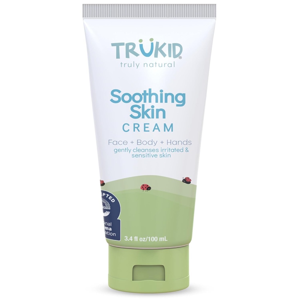 TruKid Crème naturelle d'eczéma pour les enfants, les tout-petits et les bébés, NEA-Accepté pour l'eczéma, sans danger pour la peau sensible sur le visage, le corps, et les mains, sans parfum, hydrates et hydrates peau irrité et démangeaison, 3,4oz