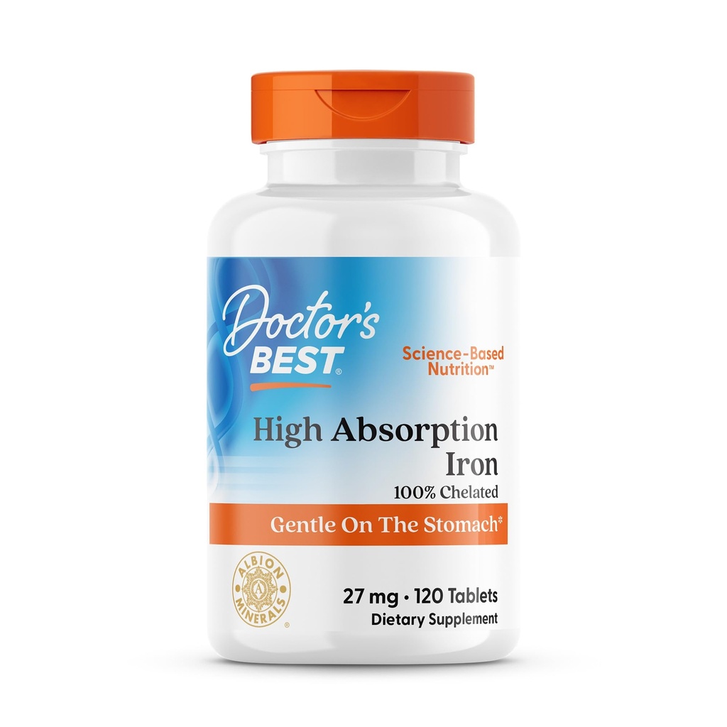 Doctor's Best High Absorption Eisen Tablet mit Ferrochel, Gentle on The Stomach, Immune Health, Blutgesundheit, 27 mg