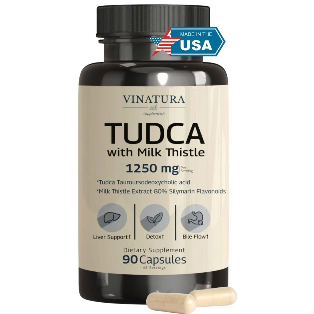 VINATURA TUDCA Milchdistel 1250mg - Tudca Supplement, Tudca Gallensalze, Leberunterstützung, Gallenblase Supplements * USA Made and Tested * Gallensalze Supplement - 90 Kapseln