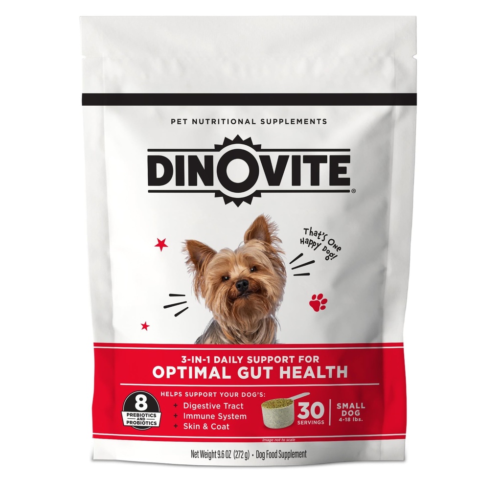 Dinovit 3 in 1 Probiotikum für kleine Hunde, Skin & Coat, Verdauungshilfe, Hundefutter Toppers, Immununterstützung, Allergy Relief & Itch Relief Hautpflege, 30 Servietten (1-18lb)