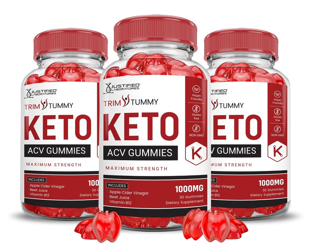 Justified Laboratories (3 Pack Trim Tummy Keto ACV Apfel Apfel Apfelessig Formuliert mit Granatapfel Rübensaft Pulver B12 Vegan Non GMO 180 Gummis