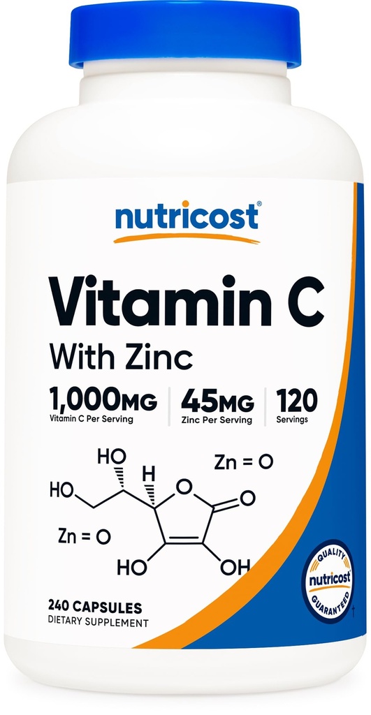 Nutricost Vitamin C mit Zinkkapseln, 120 Portionen - 1000mg, 45mg Zink, Nicht-GVO, glutenfreie Vitamin C Ergänzung