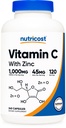 Nutricost Vitamin C mit Zinkkapseln, 120 Portionen - 1000mg, 45mg Zink, Nicht-GVO, glutenfreie Vitamin C Ergänzung