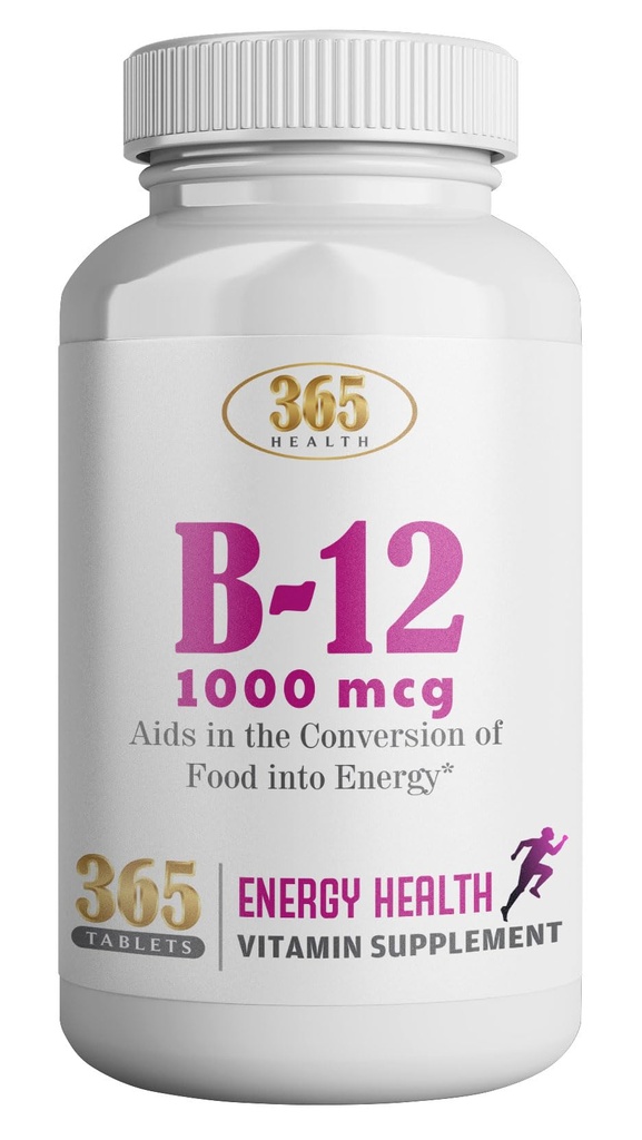 365 Santé par SANTELIFE Vitamine B12 1000mcg Comprimés, conversion d'énergie de soutien, supplément alimentaire pour le métabolisme de l'énergie, 365 jours d'approvisionnement