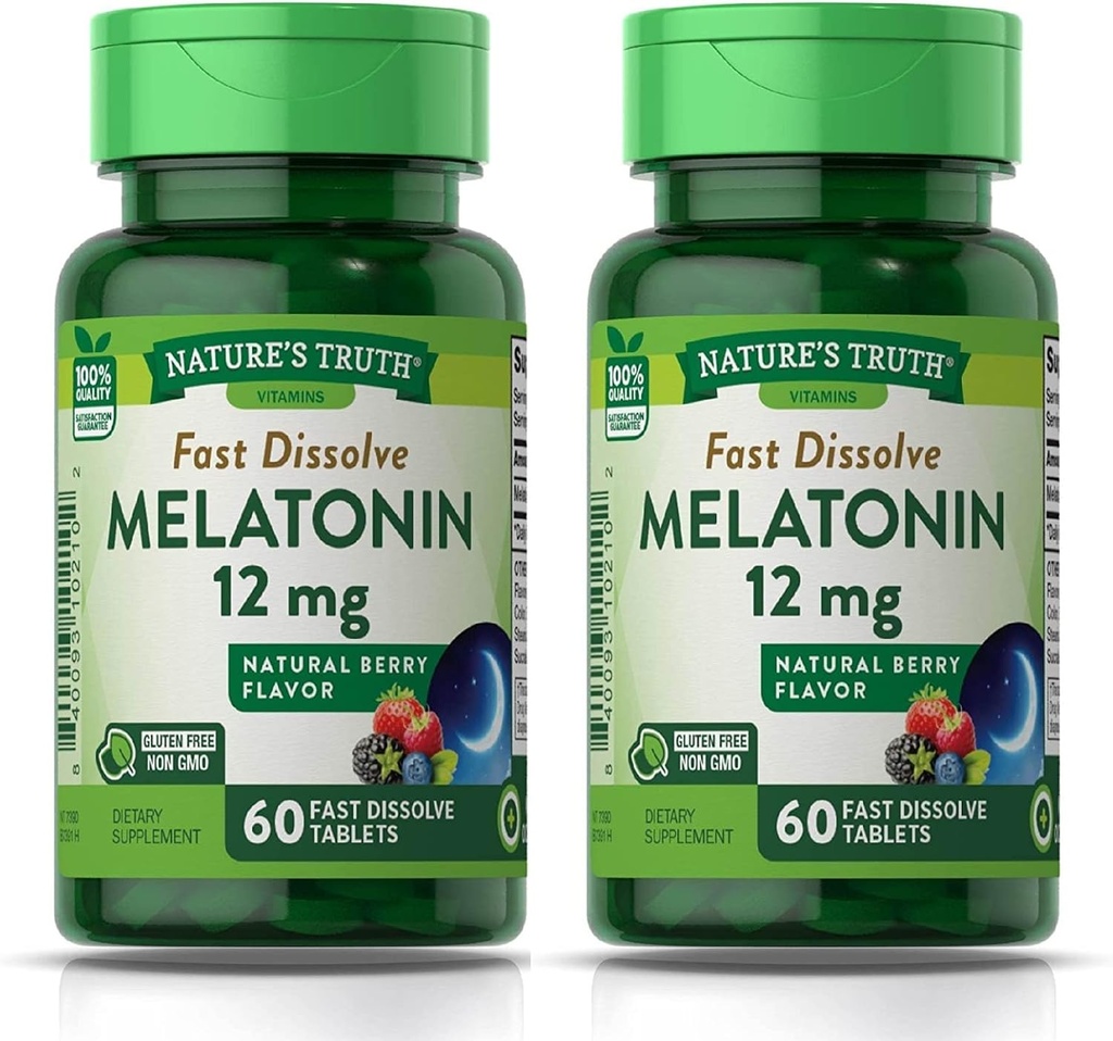 Nature's Truth Melatonin 12 mg, Natural Berry Flavor, 60 Count, Multi (Pack von 2)