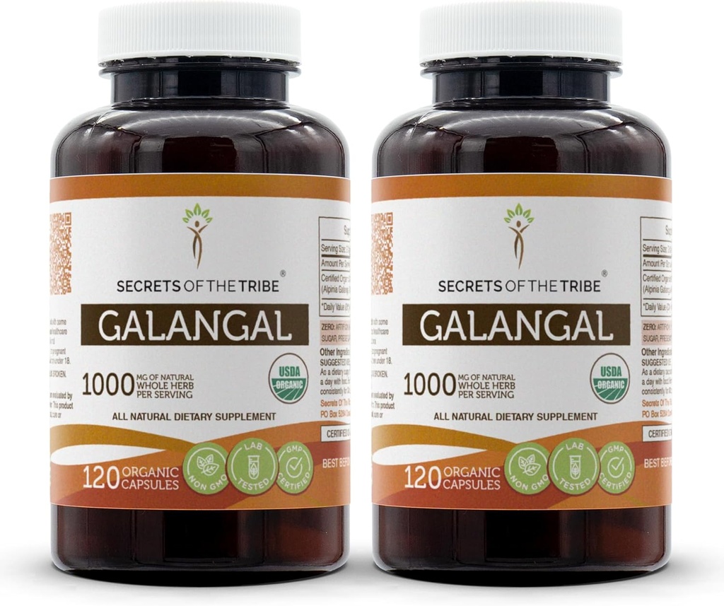 Secrets of the Tribe Galangal USDA Organic 120 Kapseln (2 St.) | Hergestellt mit vegetarischen Kapseln und Certified Organic Galangal (Alpinia Galangal) Getrocknete Wurzel (2x120 Kapseln)