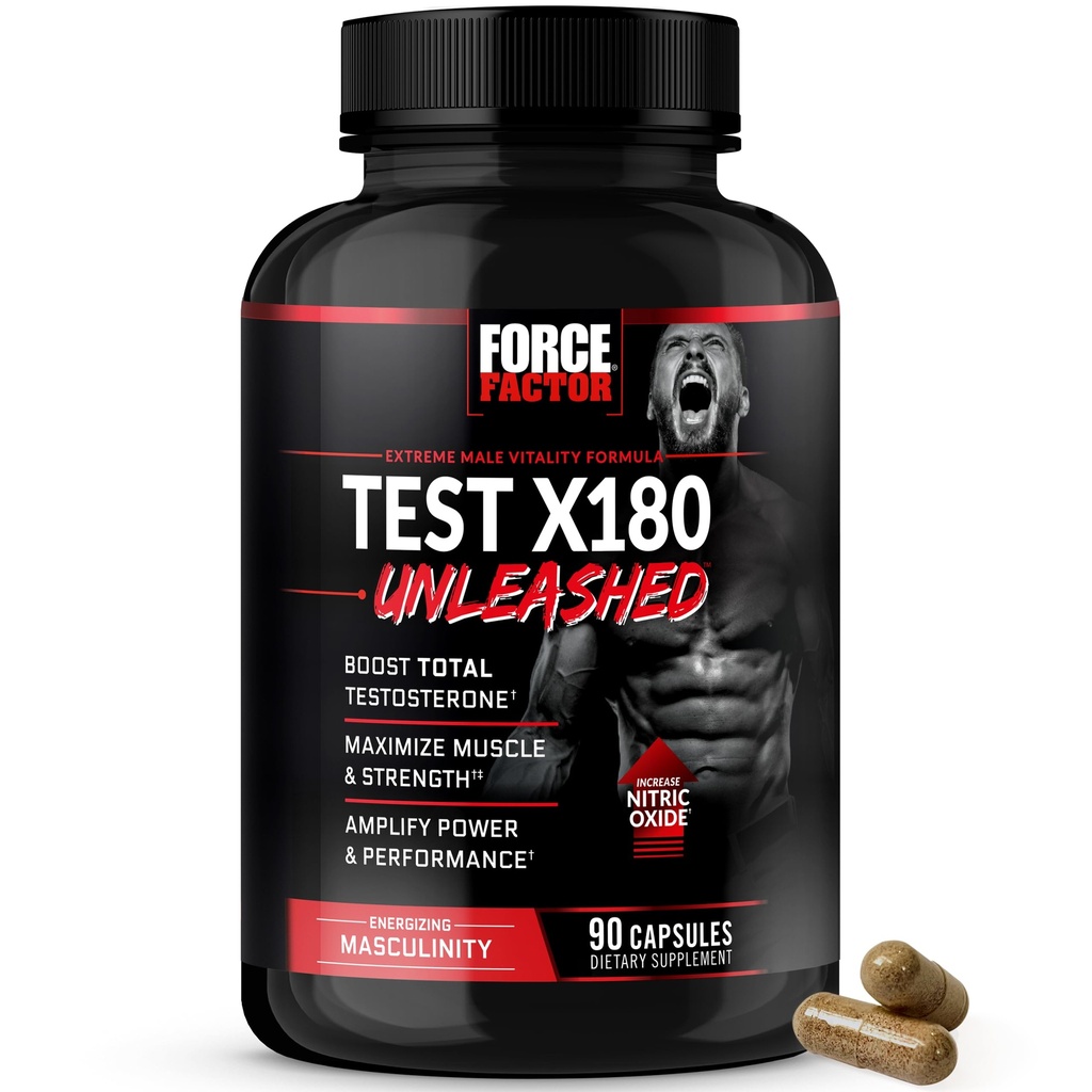 FORCE FACTOR Test X180 Unleashed Testosteron Booster für Männer Muskel zu bauen, Stärke zu erhöhen und Leistung zu verbessern, Testosteron Ergänzung für Männer Gesundheit, 90 Kapseln