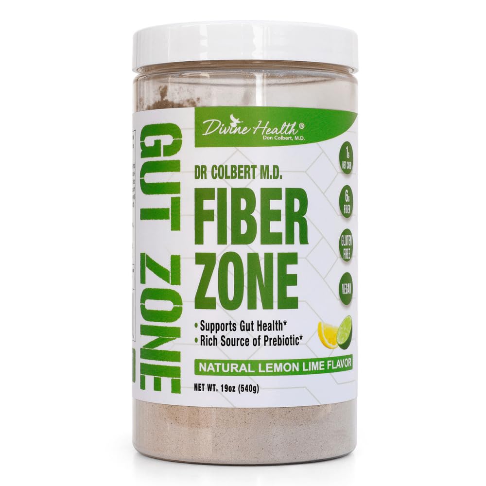 Göttliche Gesundheit Dr. Colbert, MD Fiber Zone Powder | Lemon-Lime Flavor Prebiotics | 6g Psyllium Husk Inulin Fiber | Empfohlen in Healthy Gut Zone Book | 19 oz | 60 Servierungen