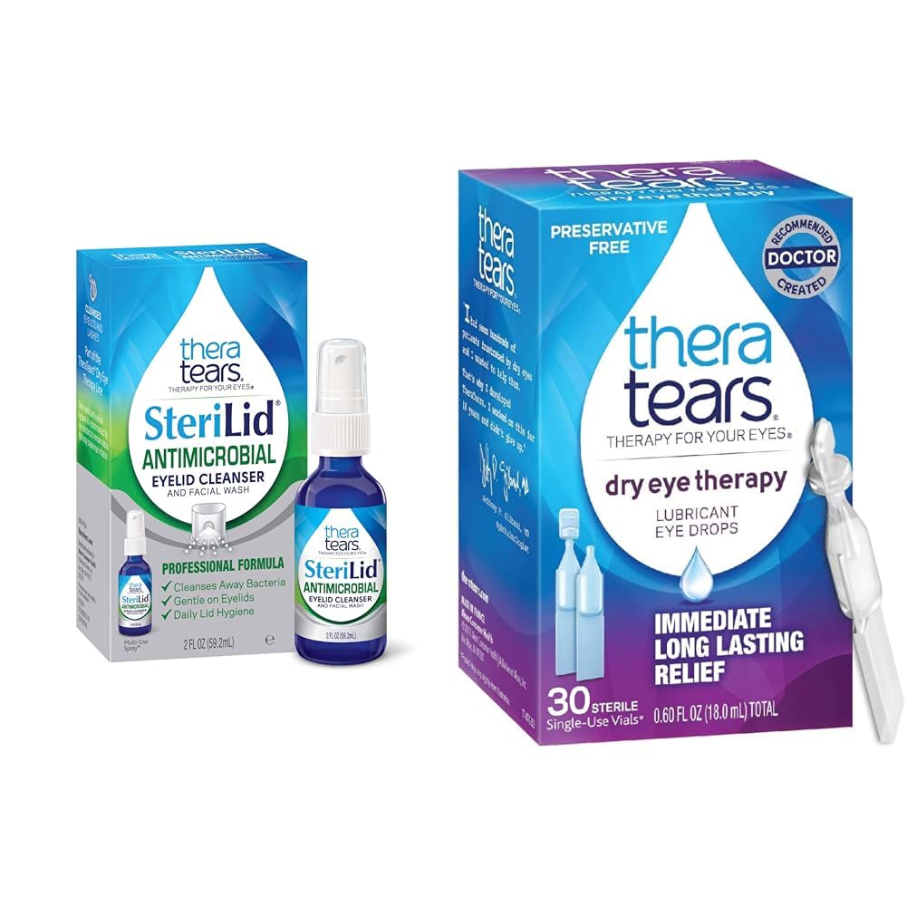 TheraTears SteriLid Eyelid Cleanser und Dry Eye Therapy Lubricant Eye Drops Bundle, 2 fl oz und 30 Vials