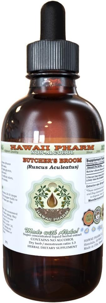 Butcher's Broom Alcohol-Free Liquid Extract, Organic Butcher's Broom (Ruscus aculeatus) Getrocknet Root Glycerite Hawaii Pharm Natural Herbal Supplement 4 oz