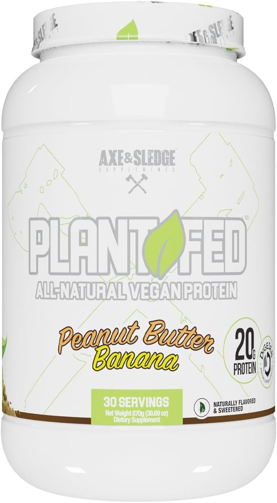 Axt & Sledge Pflanze Fed Vegan Protein Pulver | 20g Alle natürlichen Proteine, Natürlich aromatisiert, süß & gefärbt | Low Carb, Zero Sugar, Macro-Friendly | Keto | 30 Servierungen, Peanut Butter Banana