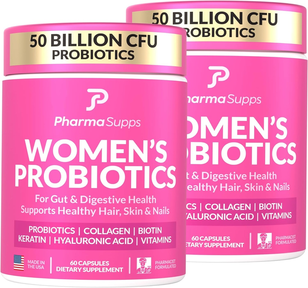 ADVANCED Women's Probiotics for Gut Health - Hair, Skin, & Nails Vitamins Support - 50 Billion CFU w/ Collagen, Biotin & Keratin - Probiotische Ergänzung für Verdauungs- und Bloating Relief, USA-Made