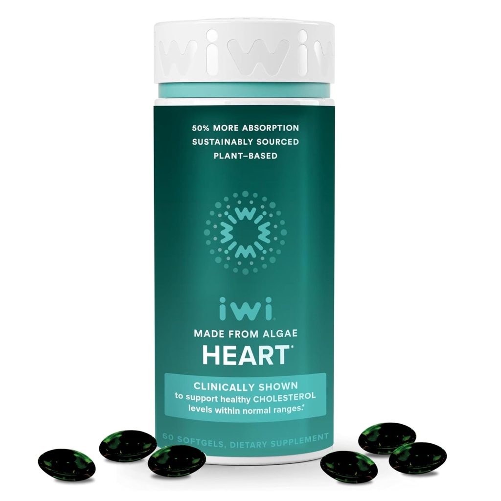 Iwi Life Heart Omega-3, 60 Softgels (30 Servierungen), Vegan Pflanzenbasierte Algen Omega-Fettsäuren + EPA, Herzgesundheitsunterstützung Nahrungsergänzung, Krill & Fisch Öl Alternative, keine Fishy Nachgeschmack