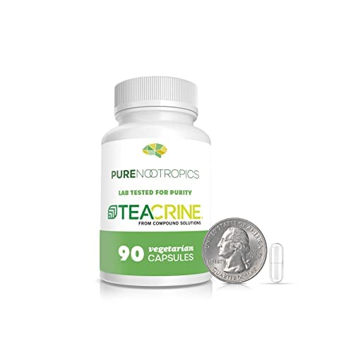 Pure Nootropics Theacrine (TeaCrine) 100 mg | 90 Capsules | Non Habit Forming Energy Supplement | Caffeine Alternative | Mental, Physical, Motivation, and Focus Enhancer Pills