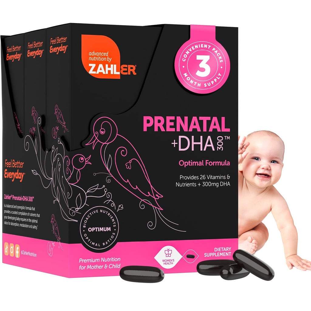 Zahler Pränatales Vitamin mit DHA & Folat - DHA Ergänzungen & Pränatales Multivitamin für Mutter und Kind - Kosher Prenatale DHA Pränatale Vitamine mit Eisen, Pre Natal Softgels (180 Zähler)
