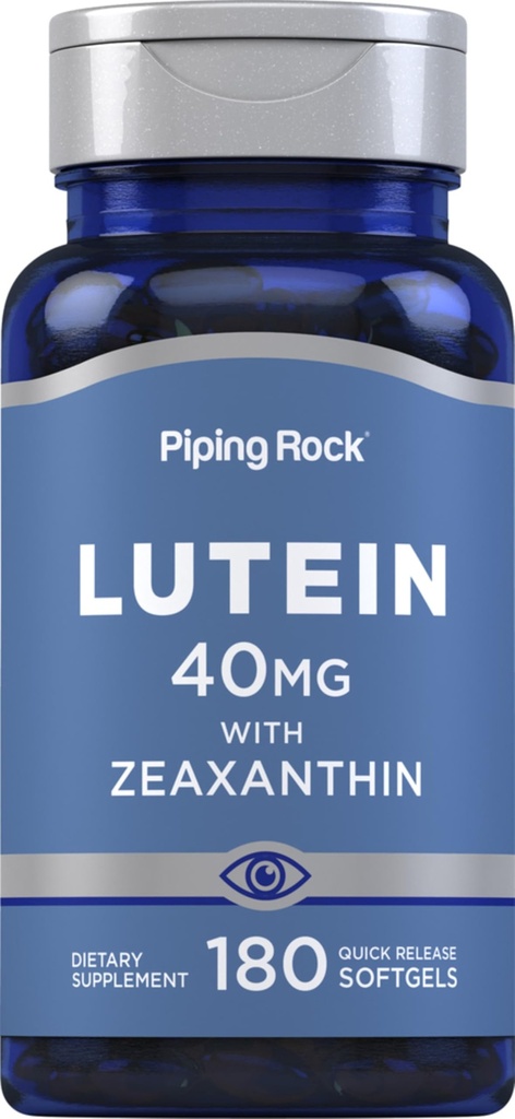 Piping Rock Lutein und Zeaxanthin Ergänzung | 40 mg | 180 Softgels | Augen Vitamine von Marigold Blütenextrakt | Non-GMO, Glutenfrei