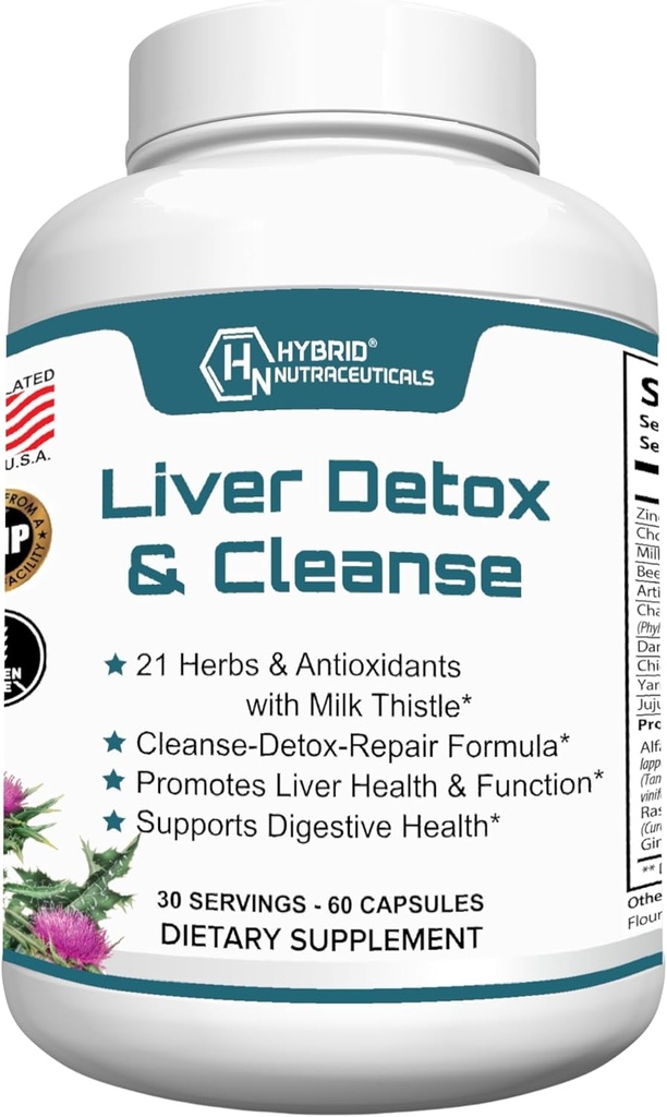 Nutraceutiques hybrides Nettoyez le foie Détox & Réparation - Thistle de lait, extrait d'artichaut, racine de dandelion