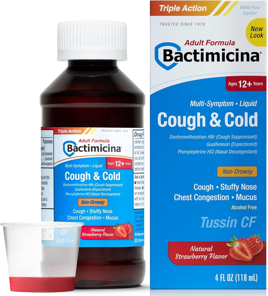 Bactimicina Cough & Cold Liquid - Expectorant und Decongestant - Alter 18 und oben - 4 Fl OZ