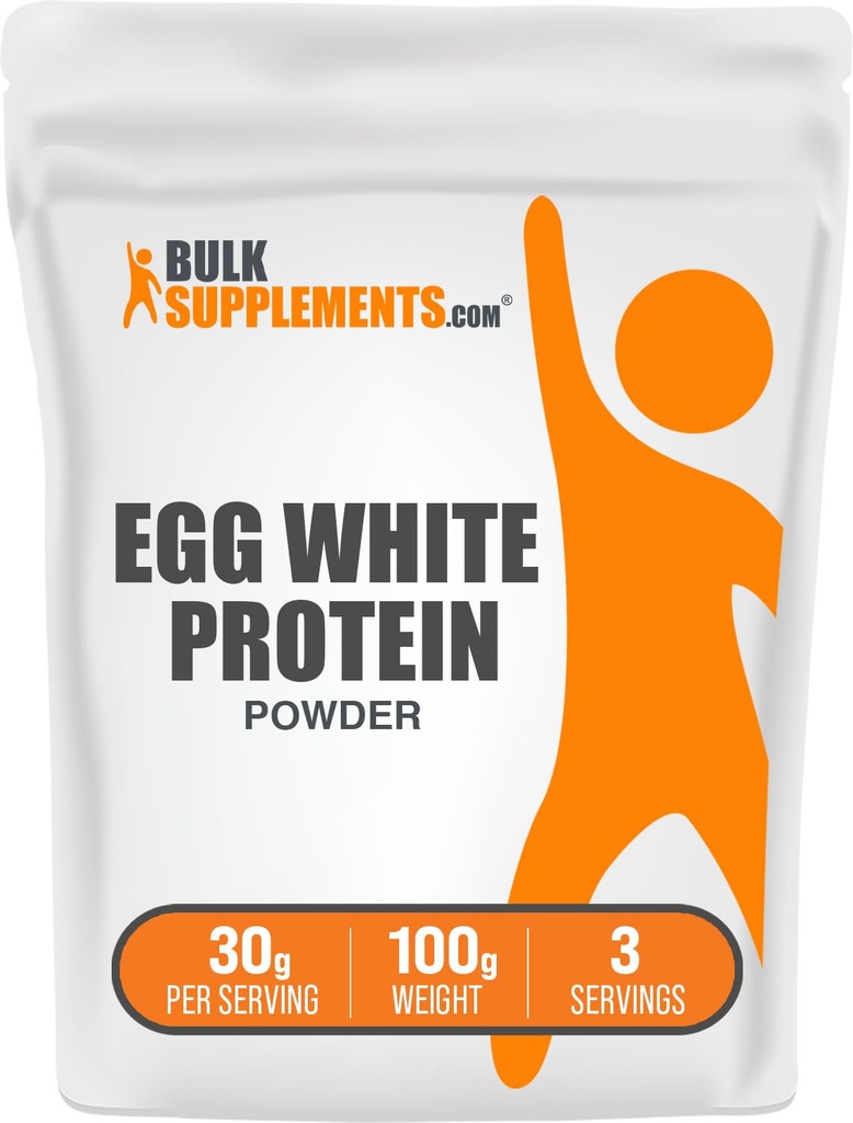 BulkSupplements.com Poudre de protéines blanches d'oeuf - Poudre de protéines blanches d'oeuf, sans lactose - Sans aromatisé et sans lait, 30g par portion, 100g (3.5 oz) (paquet de 1)