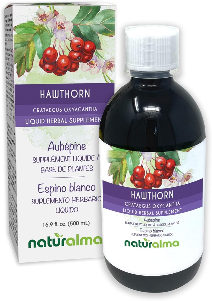 Naturalma Hawthorn (Crataegus oxyacantha) Teinture sans alcool et fleur - 16,9 fl oz Extrait liquide dans les gouttes - Supplément à base de plantes - Vegan
