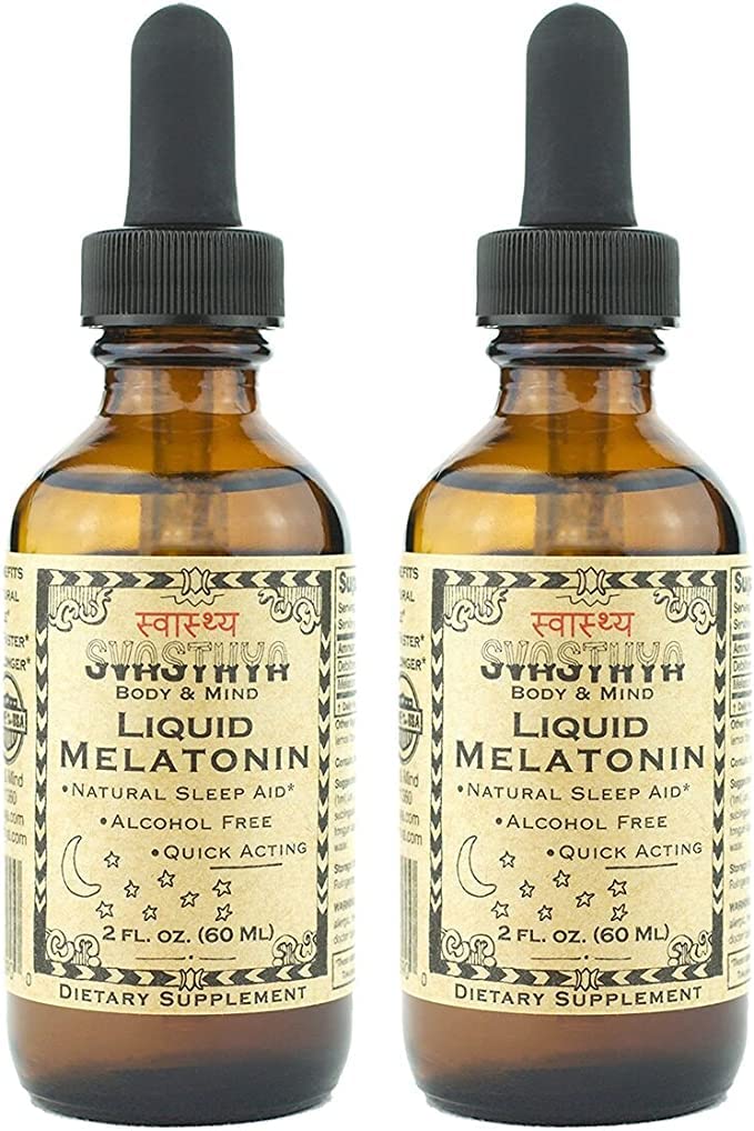 SVASTHYA BODY & MIND Mélatonine liquide - Promotion du sommeil naturel - Sans alcool pour les adultes et les enfants, Fabriqué aux États-Unis, 2 oz, Pack de 2