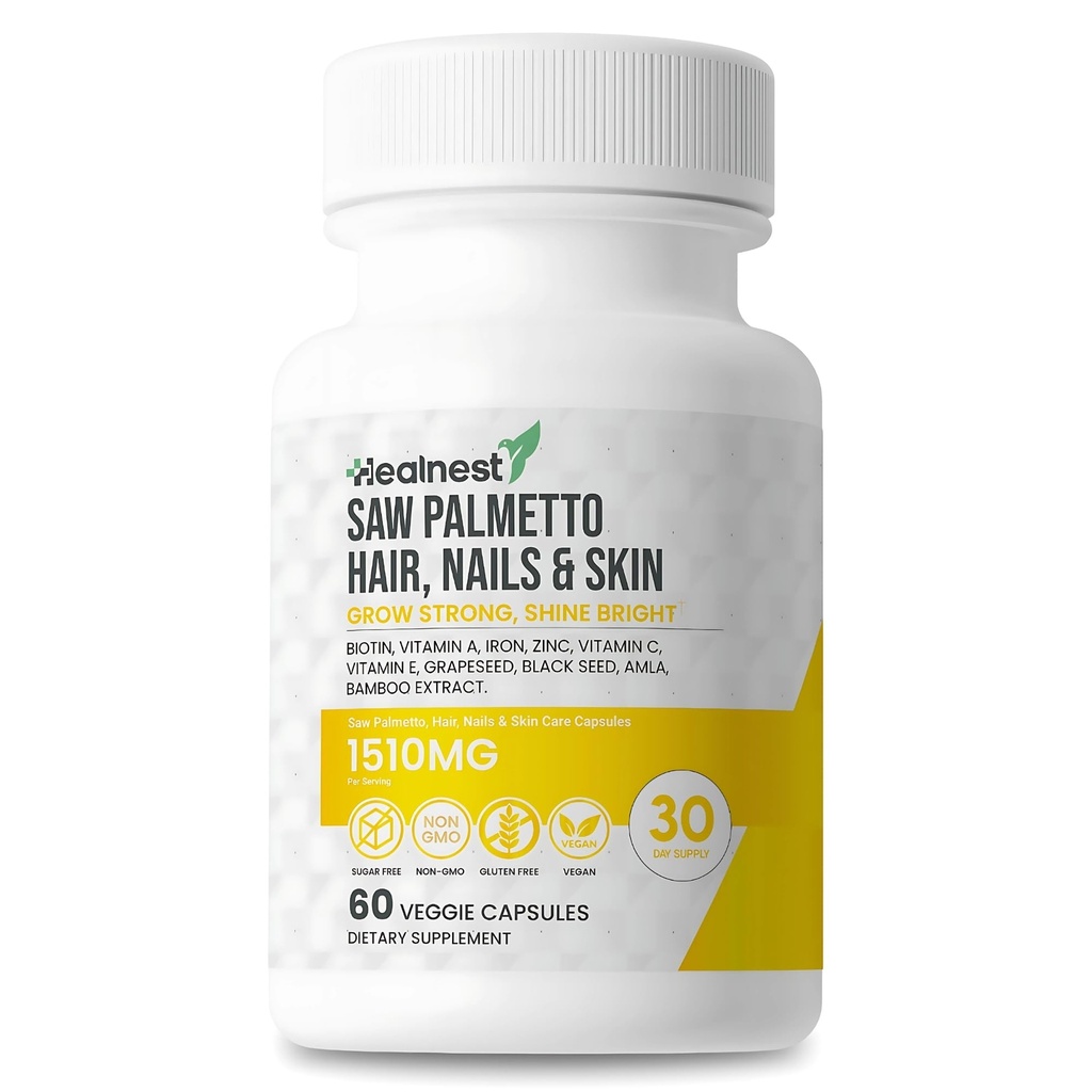 Haare, Nägel & Hautpflege mit – Saw Palmetto, Biotin, Amla - 60 Non-GMO, Glutenfrei, Veggie Kapseln für Männer und Frauen