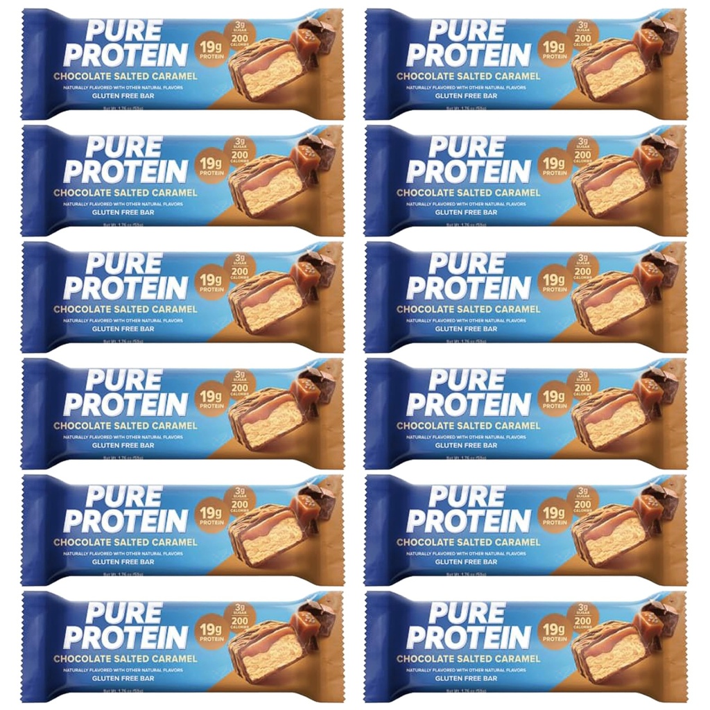 Pure Protein Bars, High Protein, Nutritious Snacks, um Energie zu unterstützen 1.75 Unze Low Sugar, Gluten Free 12 Count Salted Chocolate Caramel