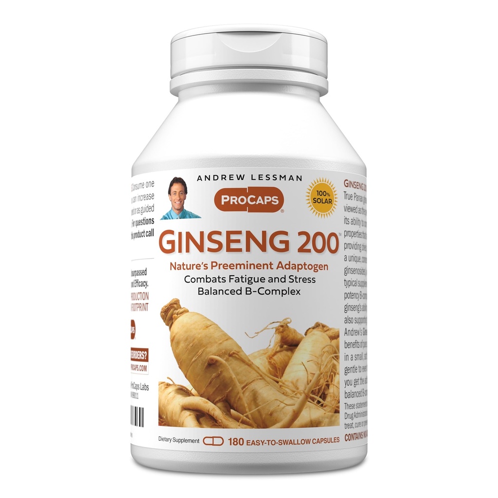 ANDREW MOINSMAN Ginseng 200mg - 180 Capsules - Extrait normalisé pour soutenir le bien-être. Adaptogène, combat la fatigue et le stress. Gélules douces, petites, faciles à avaler. Aucun additif