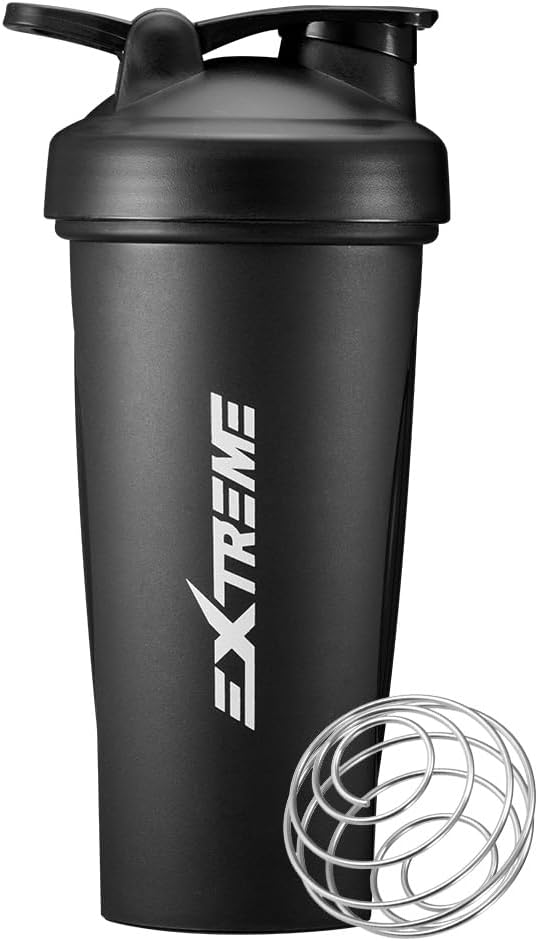EXTREME Classic Shaker Bottle mit Draht Whisk, perfekt für Protein Shakes und Pre Workout, Leak Proof Shaker Cups, BPA Free, Geschirrspüler SAFE, 24 Unze, Schwarz