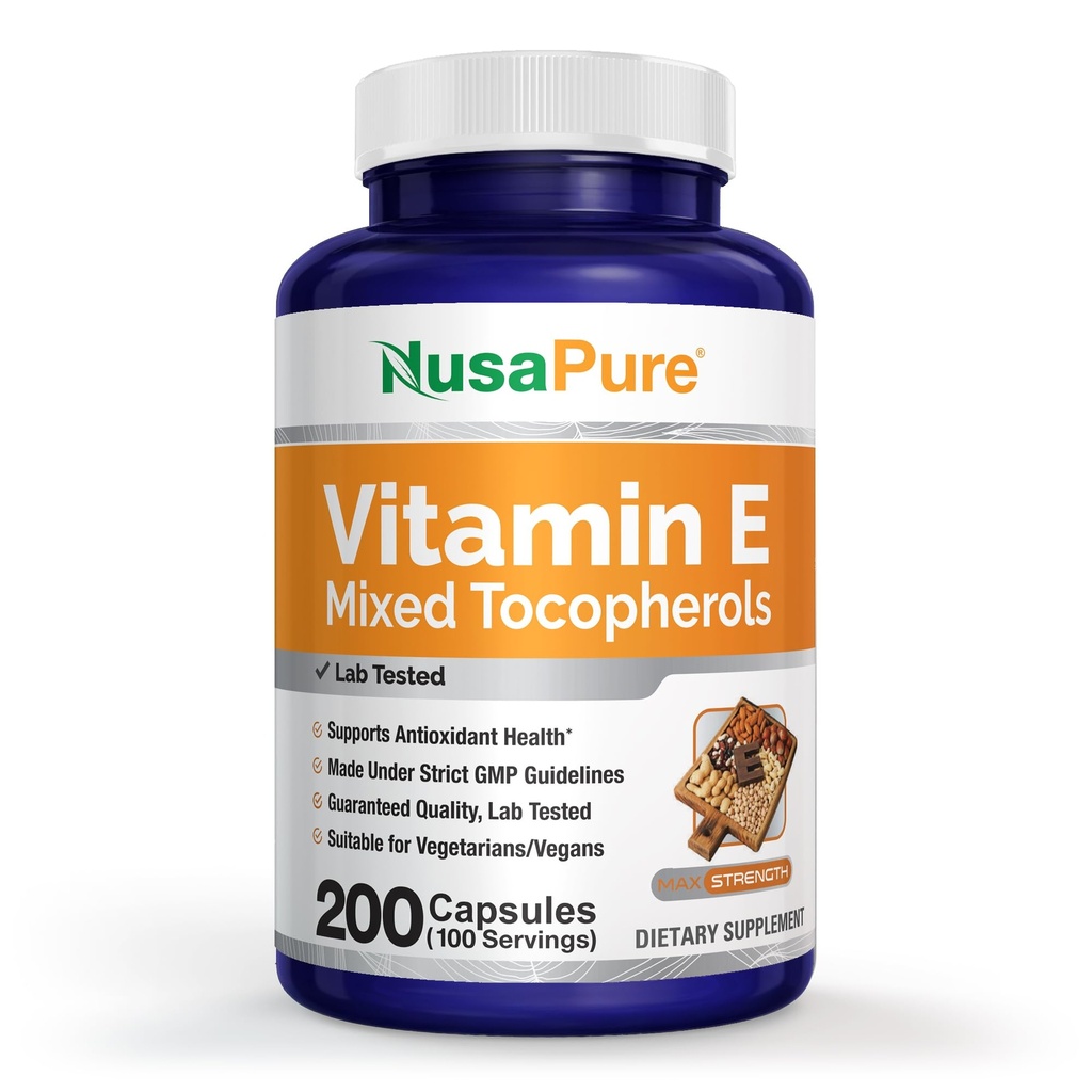 NusaPure vitamine E 1000 UI 200 comprimés (non-OGM, sans gluten) - Tocophérols mélangés