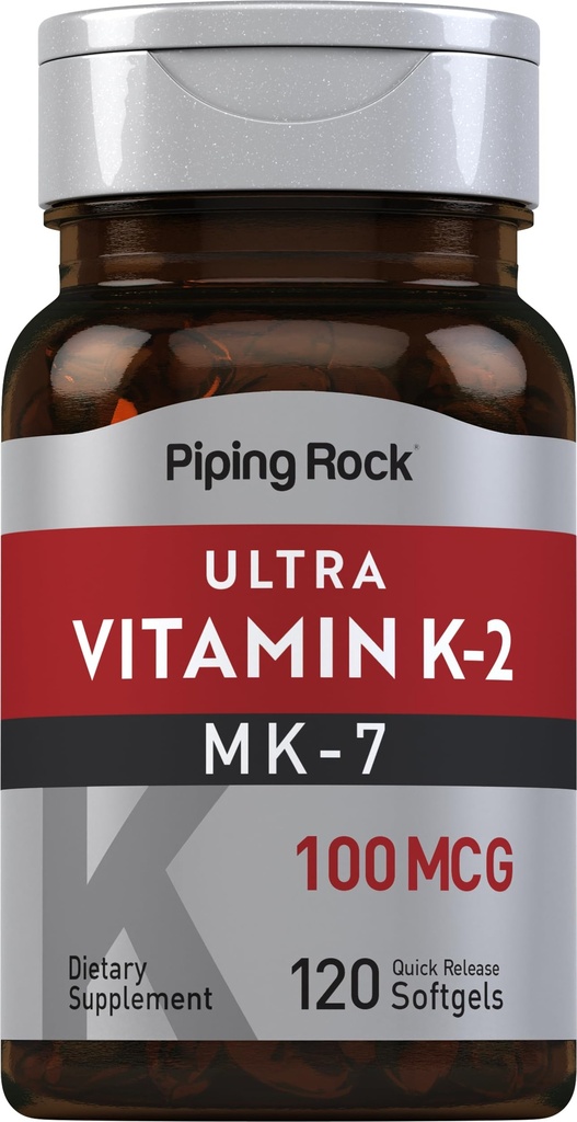 Piping Rock Vitamin K2 MK7 | 100 mcg | 120 Softgels | Non-GMO, Glutenfreie Ergänzung