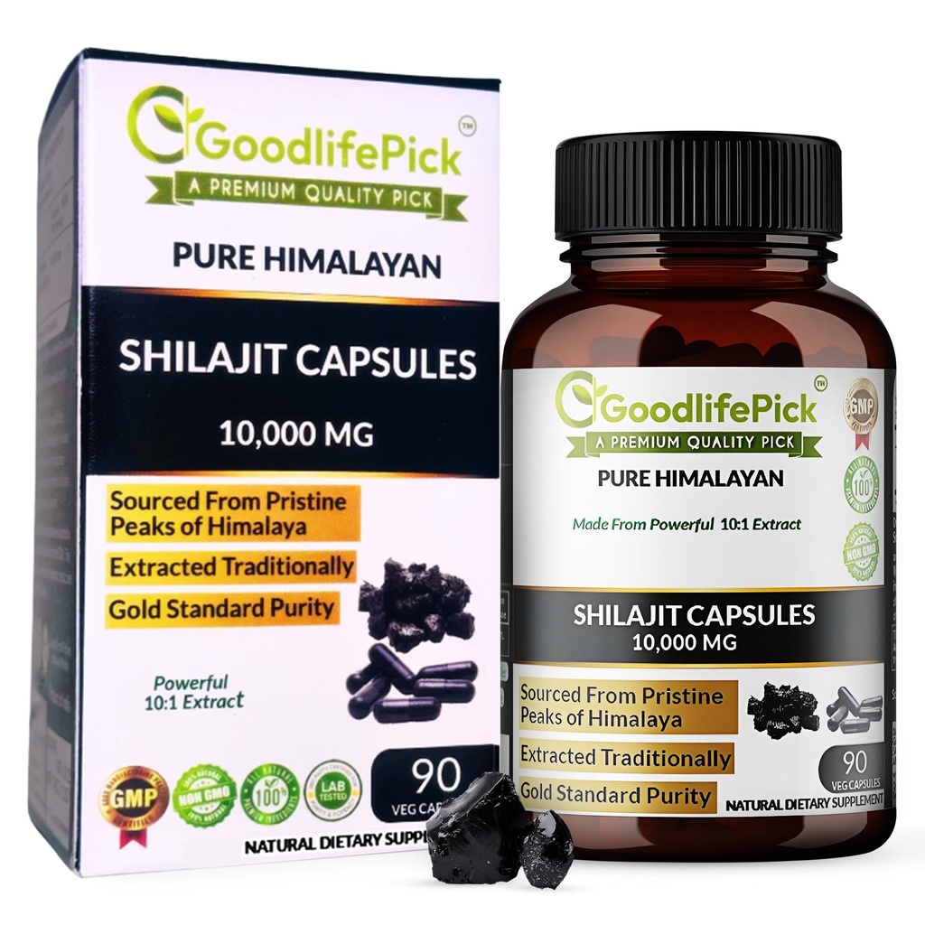 Pure Himalayan Shilajit Capsules. Résistance maximale Shilajit naturel Riche en Trace Mineral & Fulvic Acid. En haute altitude. Vegan NonGMO 90ct. Extrait traditionnellement Pas de stéarate Pas de farine de riz