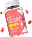 Kollagengummis für Frauen Männer, Frauen über 50, Collagen Peptides Protein Typ I,II,III,V,X mit Biotin Keratin Vitamin C A D E B12 K2 für Haut Haarnägel Immunität Energie 60 Erdbeeren Flavored Gummies